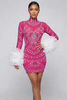 Jessica Bara Xerani Crystal Long Sleeve Ruffle Mini Dress