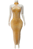 Jessica Bara Salome High Neck Halter Crystal Gown