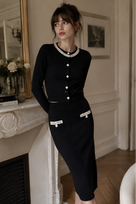 Jessica Bara Hensera Knit Long Sleeve Cardigan Top and Midi Skirt Two Piece Set