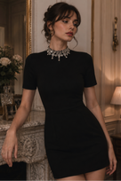 Jessica Bara Viara Crystal High Neck Short Sleeve Mini Dress