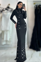 Jessica Bara Hajira Metal Studs Long Sleeve Gown