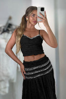 Jessica Bara Pamsie Crystal Ruffle Top and Maxi Skirt Two Piece Set