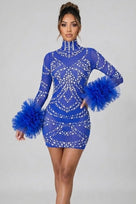 Jessica Bara Xerani Crystal Long Sleeve Ruffle Mini Dress