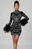 Jessica Bara Xerani Crystal Long Sleeve Ruffle Mini Dress