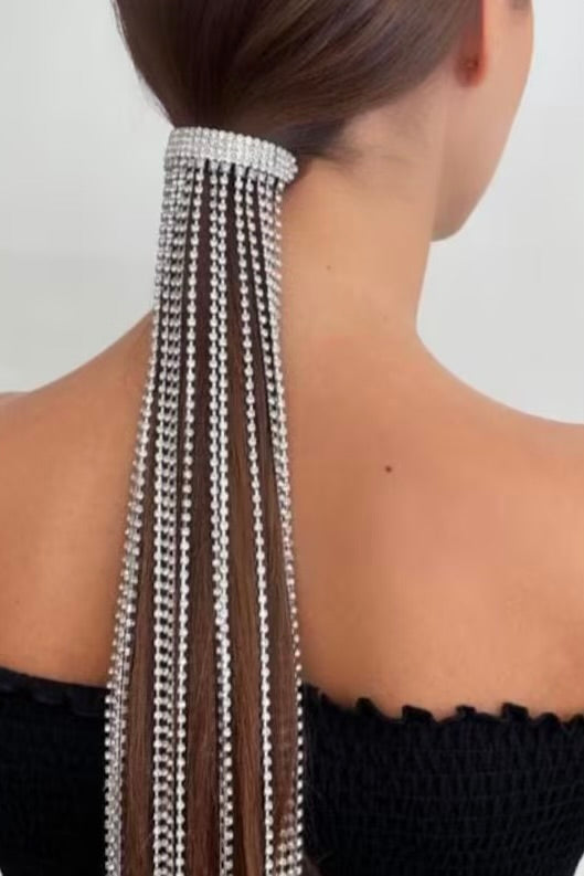 SALE Jessica Bara Lele Rhinestone Tassel Fringe Ponytail Hair Clip