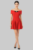 Jessica Bara Shaira Off The Shoulder Flare Bow Mini Dress