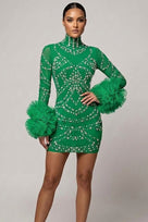 Jessica Bara Xerani Crystal Long Sleeve Ruffle Mini Dress
