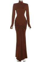 Jessica Bara Andesha Turtleneck Long Sleeve Backless Gown