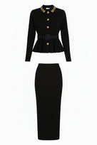 Jessica Bara Isada Long Sleeve Belted Top and Maxi Skirt Two Piece Set