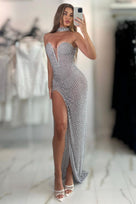 Jessica Bara Adel Crystal Choker Slit Gown