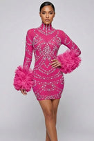Jessica Bara Xerani Crystal Long Sleeve Ruffle Mini Dress