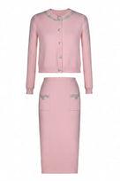 Jessica Bara Hensera Knit Long Sleeve Cardigan Top and Midi Skirt Two Piece Set