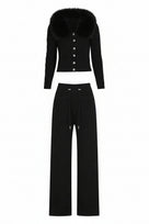 Jessica Bara Miffy Knit Fur Long Sleeve Top and Pants Two Piece Set