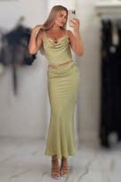 Jessica Bara Lena Drape Top and Maxi Skirt Two Piece Set