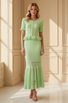 Jessica Bara Vara Knit Short Sleeve Top and Maxi Skirt Set