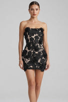 Jessica Bara Mela Strapless Tube Lace Flower Mini Dress