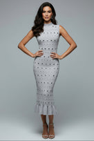 Jessica Bara Arinel Metal Studs High Neck Maxi Dress
