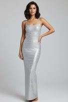 Jessica Bara Azfona Metallic Bodycon Maxi Dress