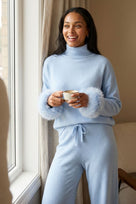 Jessica Bara Shesen Turtle Neck Knitted Fur Top and Pants Two Piece Set