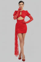 Jessica Bara Shamara Long Sleeve Cut Out Mini Dress