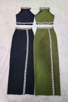Jessica Bara Zina Crystal Top and Slit Maxi Skirt Two Piece Set