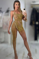 Jessica Bara Onyx Strapless Crystal Fringe Mini Dress