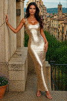 Jessica Bara Akesera Metallic Bodycon Maxi Dress