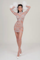 Jessica Bara Xerani Crystal Long Sleeve Ruffle Mini Dress
