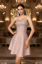 Jessica Bara Nerami Strapless Tube Crystal Beaded Mini Dress