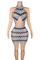 Jessica Bara Lian Crystal High Neck Halter Cut Out Mini Dress
