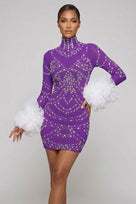 Jessica Bara Xerani Crystal Long Sleeve Ruffle Mini Dress