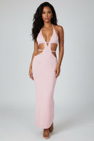 Jessica Bara Katana Crochet Halter Cut Out Maxi Dress