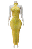 Jessica Bara Salome High Neck Halter Crystal Gown