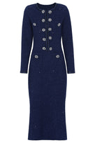 Jessica Bara Melonie Tweed Long Sleeve Maxi Dress