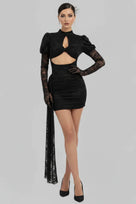 Jessica Bara Shamara Long Sleeve Cut Out Mini Dress