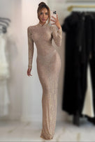 Jessica Bara Marionella Long Sleeve Turtleneck Rhinestone Gown