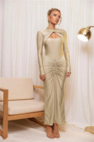 Jessica Bara Umfa Long Sleeve Ruched Maxi Dress