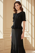 Jessica Bara Vara Knit Short Sleeve Top and Maxi Skirt Set