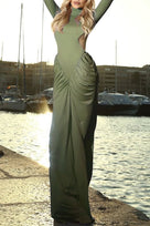 Jessica Bara Andesha Turtleneck Long Sleeve Backless Gown
