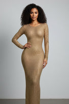Jessica Bara Kyle Long Sleeve Crystal Maxi Dress