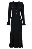 Jessica Bara Fezara Gold Button Long Sleeve Maxi Dress