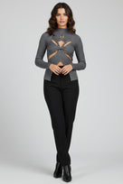 Jessica Bara Gazlin Knit Long Sleeve Cut Out Top