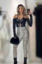 SALE Jessica Bara Leather Long Sleeve Top