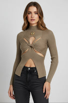 Jessica Bara Gazlin Knit Long Sleeve Cut Out Top