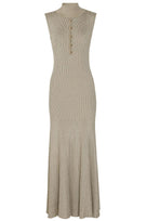 Jessica Bara Amiza Gold Button Turtleneck Maxi Dress