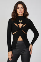 Jessica Bara Gazlin Knit Long Sleeve Cut Out Top
