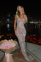 Jessica Bara Gardenia Crystal Flower Maxi Dress