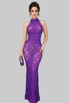 Jessica Bara Yasmeen Crystal Mesh Maxi Dress