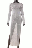 Jessica Bara Avidazel Metallic Glitter Long Sleeve Maxi Dress