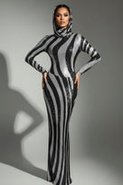 Jessica Bara Caline Sequin Hooded Long Sleeve Maxi Dress